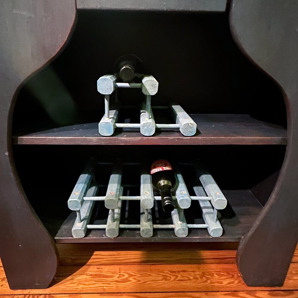 Blue Wood Distressed Wine Rack Holds 8 Bottles